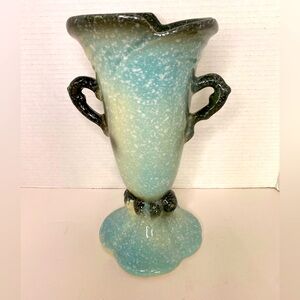 Vtg Hull Porcelain Pottery Vase Woodland W18 Aqua Turquoise Grey Speckled Glossy
